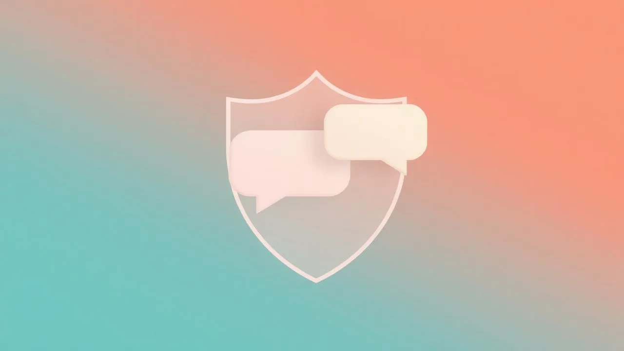 A soft shield with chat bubbles, representing private conversation on Crushie ai